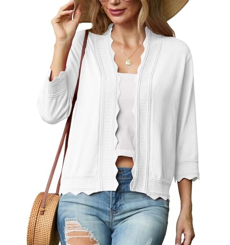 GRECERELLE Strickjacke Damen Sommer Leichte Bolero Elegant Shrug Rüschen Jäckchen Cardigan Damen Strickpullover Rüschenärmelfür Kleid Sommerabend Hochzeit (Weiß, S) von GRECERELLE
