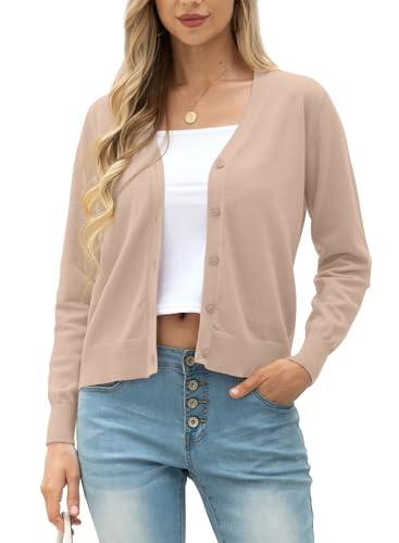 GRECERELLE Strickjacke Damen Cardigan Elegant Leichte V-Ausschnitt Langarm Knopfleiste Winterjacke Strickjacken füR Damen (Khaki, S) von GRECERELLE