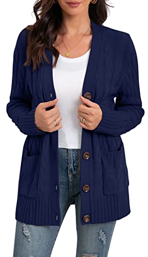 GRECERELLE Strickjacke Tracht Damen Pullover & Strickjacken für Herren langärmlig Cardigan Mit Taschen und Knöpfen (Blau, S) von GRECERELLE