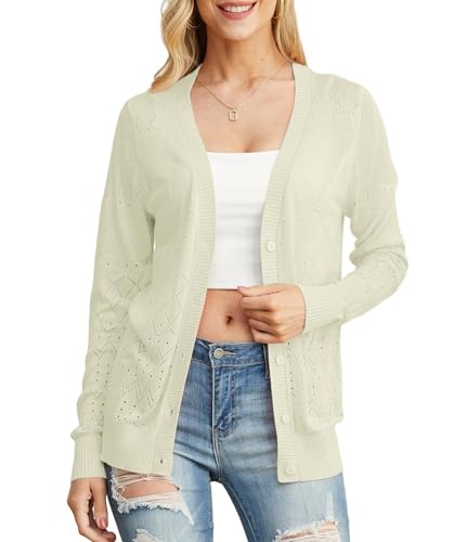 GRECERELLE Strickjacke für Damen Elegant Leichte Dünne Sommer Cardigan mit Knöpfen Strand Strick Cover Up (Aprikose, M) von GRECERELLE