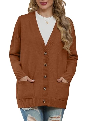 GRECERELLE Strickjacken Für Damen Strick Cardigan V-Ausschnitt Open Front Pullover Elegant Casual Cardigan mit Knöpfen (Kürbis, XXL) von GRECERELLE
