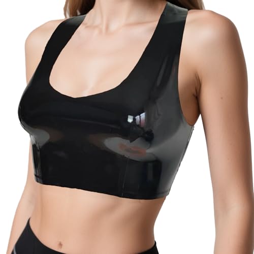 GREEFEI Latex Gummi Damen Weste Tops,Schwarze Latex weibliches Rave Outfit Clubwear Korsett Weste Camisole Crop Top XL GREEFEI Latex Gummi Damen Weste Tops,Schwarze Latex weibliches Rave Outfit Clubwear Korsett Weste Camisole Crop Top XL von GREEFEI