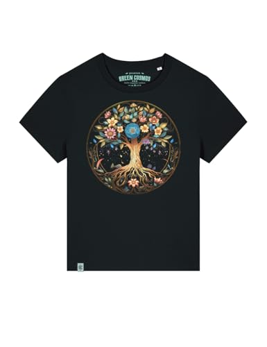 GREEN COSMOS - Tshirt Damen - T Shirt Bio Baumwolle Damen - T-Shirt mit Motiv Tree of Life - Bequemer Schnitt Medium Fit - Frauen T-Shirt Schwarz - XL von GREEN COSMOS