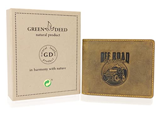 GREEN DEED Echtleder Herren Geldbörse – Groß Portmonee aus Leder – Portemonnaie mit Münzfach – Tri-Fold Geldbeutel Männer - Vintage Braun - Fahrer Auto Off Road - 12 x 9 x 3 cm von GREEN DEED