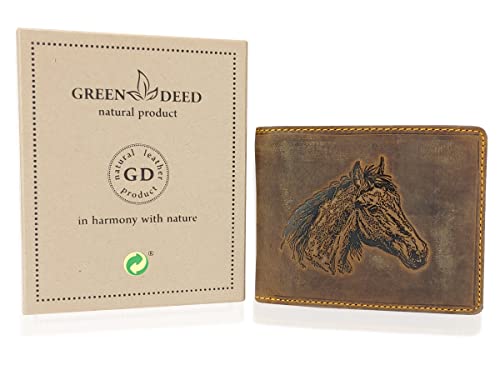 GREEN DEED Echtleder Herren Geldbörse – Groß Portmonee aus Leder – Portemonnaie mit Münzfach – Tri-Fold Geldbeutel Männer - Vintage Braun - Pferd - 12 x 9 x 3 cm von GREEN DEED