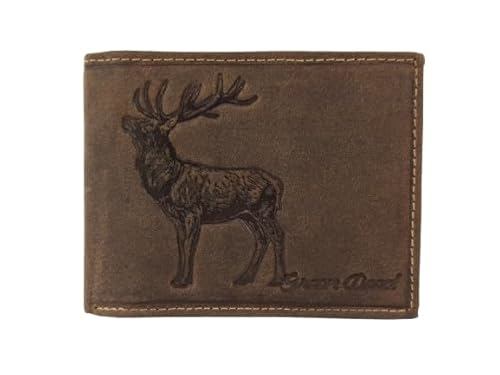 GREEN DEED - Geldbörse Herren - Portmonee aus Leder, Braun - Motiv Der Große Hirsch - 12 x 9 x 3 cm - mit Kreditkartenfächern, Mesh-Fach - RFID-Schutz - Geschenkidee - Geldbeutel für Jäger von GREEN DEED