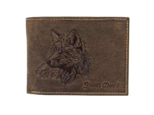 GREEN DEED - Geldbörse Herren - Portmonee aus Leder, Braun - Motiv Fuchs - 12 x 9 x 3 cm - mit Kreditkartenfächern, Mesh-Fach - RFID-Schutz - Geschenkidee - Geldbeutel für Jäger von GREEN DEED