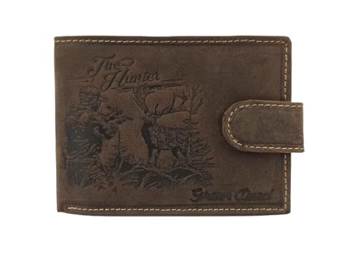 GREEN DEED - Geldbörse Herren - Portmonee aus Leder, Braun - Motiv Jäger - 12 x 9 x 3 cm - mit Kreditkartenfächern, Mesh-Fach - RFID-Schutz - Geschenkidee - Geldbeutel für Jäger von GREEN DEED