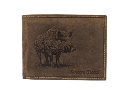 GREEN DEED - Geldbörse Herren - Portmonee aus Leder, Braun - Motiv Wildschwein - 12 x 9 x 3 cm - mit Kreditkartenfächern, Mesh-Fach - RFID-Schutz - Geschenkidee - Geldbeutel für Jäger von GREEN DEED