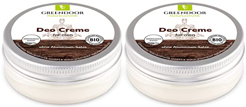 GREENDOOR Deo Creme For Men 2er Sparpack/wirksame Deocreme ohne Aluminium für Herren/männlicher Duft, Naturkosmetik vegan, Anti Achselgeruch, Natur Deodorant Bio von GREENDOOR