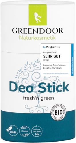 GREENDOOR Deo Stick fresh'n green 50g, festes Deodorant mit frischem Duft, Bio Deostick ohne Aluminium für lange sichere Wirkung, unisex Herren woman Männer Deostift, vegan natürlich plastikfrei von GREENDOOR