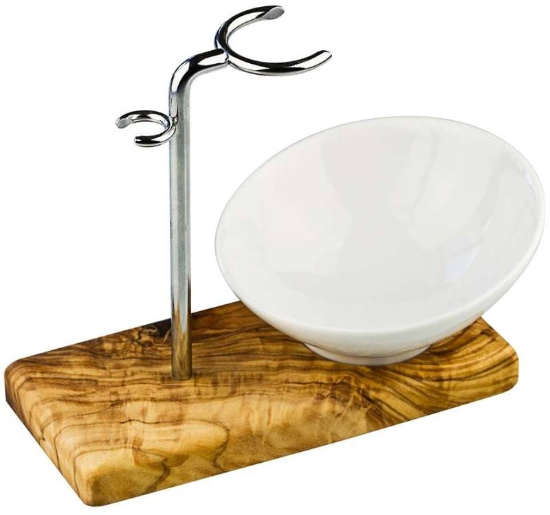 GREENDOOR Rasierpinsel-Set Rasierpinselhalter Olivenholz mit Schale von GREENDOOR