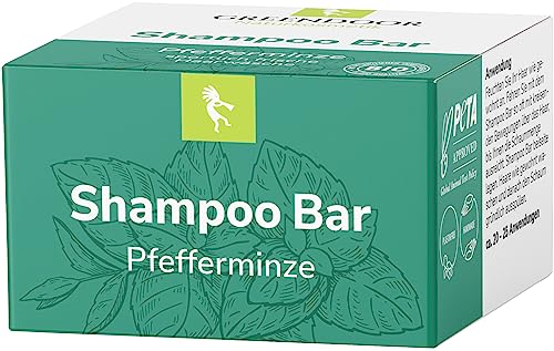 GREENDOOR Bio Shampoo Bar Pfefferminze 75g normales & fettiges Haar, festes mildes Naturkosmetik Haarshampoo ohne Silikone Plastik für Damen & Herren, natürliche Haarpflege von GREENDOOR