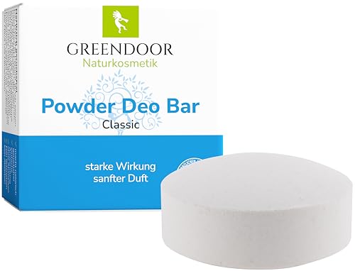 GREENDOOR Powder Deo Bar classic PROBIERPREIS, 60g festes Deo Stück Stick vegan mit Bio Babassu, natürliches Deodorant ohne Plastik/Aluminium, sanfter unisex Duft für Damen & Herren von GREENDOOR