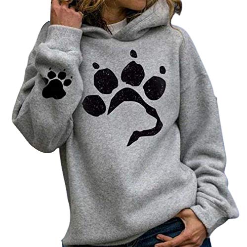 Herbst Winter Weiche Warme Frauen Mädchen Hund Pfotenabdruck Hoodie Langarm Pullover Kapuzenpullover Casual Mantel Geschenk, grau, 46 von GREENLANS-1