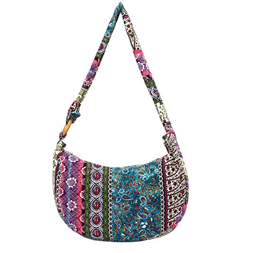 Hippie Blumen-Print Frauen Verstellbarer Riemen Canvas Tote Crossbody Sling Hobo Bag Frauen Mädchen Geschenk, Rot - rot - Größe: Einheitsgröße von GREENLANS-1