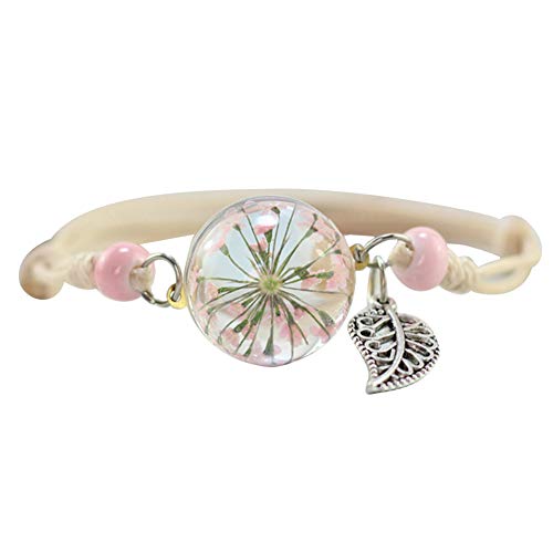 Schmuck-Armreif, Charm-Armband für Damen, Federperlen, getrocknete Blume, Glasur, runder Charm, geflochtenes Seil-Armband, Geschenk, Rosa, Leder Kunststoff Keramik Metalllegierung Stoff Leder Aus von GREENLANS-1