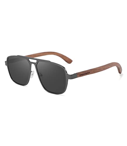 GREENTREEN Holz Sonnenbrillen, Polarisierte Pilotenbrille für Damen und Herren, Unisex Piloten Sonnenbrillen mit UV400 Schutz von GREENTREEN