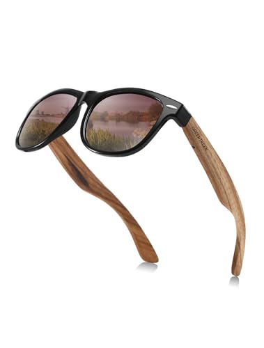 GREENTREEN Holz Sonnenbrillen,Sonnenbrillen für Damen mit UV400 CAT 3-Schutz/Der Rahmen aus Walnuss Holz Polarisierte Sonnenbrille von GREENTREEN