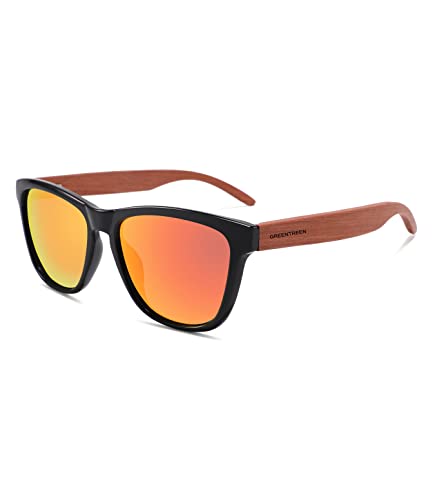 GREENTREEN Holz Sonnenbrillen für Herren Damen, Polarisierte Sonnenbrille mit Holzbügeln/UV400-Schutz von GREENTREEN