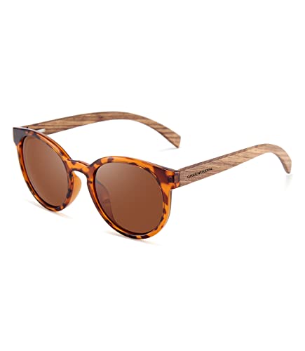 GREENTREEN Holz Sonnenbrillen Herren Damen, Retro Polarisierte Sonnenbrille, UV400 Schutz Gläser von GREENTREEN