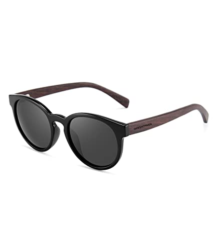 GREENTREEN Holz Sonnenbrillen Herren Damen, Retro Polarisierte Sonnenbrille, UV400 Schutz Gläser von GREENTREEN