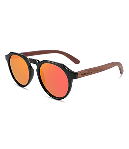 GREENTREEN Holz Sonnenbrillen Herren Damen, Retro Polarisierte Sonnenbrille, UV400 Schutz Gläser von GREENTREEN