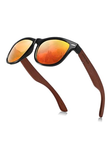 GREENTREEN Holz Sonnenbrillen für Herren und Damen, Unisex Polarisierte Sonnenbrille mit Holzbügeln, UV400-Schutz von GREENTREEN