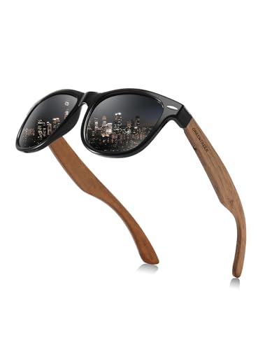GREENTREEN Polarisierte Verspiegelt Sonnenbrillen Herren: Holz Sonnenbrille UV400-Schutz und Reduzierte Blendung - Polarisationsbrille fur Autofahrer Wanderer Reisebegeistert - Grau von GREENTREEN