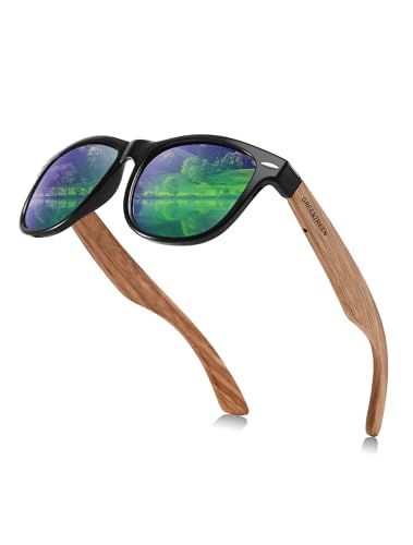 GREENTREEN Holz Sonnenbrillen für Herren und Damen, Unisex Polarisierte Sonnenbrille mit Holzbügeln, UV400-Schutz von GREENTREEN