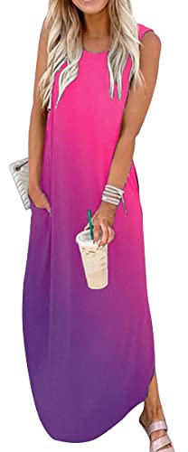 Rainbow Graphics Sommerkleid für Damen, ärmellos, Tasche, Maxikleid, Sommer, hawaiianischer Strand, Tankkleid, einfarbiges Hemdkleid, Gradient-5, X-Groß von GREFLYING