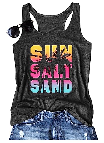 Sun Sand and A Drink in My Hand Tank Tops Damen Sommer Strand Grafik ärmelloses T-Shirt Cute Country Vacation Tank Cami, Salt Gradient/Dark Grey5, Small von GREFLYING
