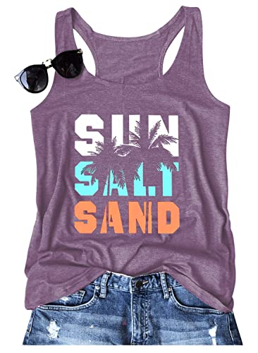 Sun Sand and A Drink in My Hand Tank Tops Damen Sommer Strand Grafik ärmelloses T-Shirt Cute Country Vacation Tank Cami, Salz/Hellviolett, Klein von GREFLYING