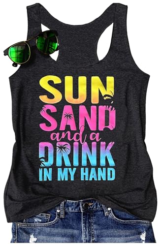 Sun Sand and in My Hand Tanktop für Damen, Hawaii, Sommer, Strand, Grafik, ärmelloses T-Shirt, niedliches Landurlaub, Tank-Top, grau dunkel, XX-Large von GREFLYING