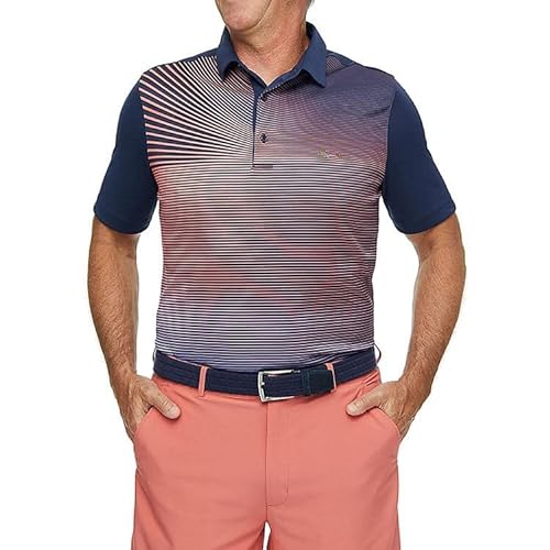 Greg Norman Men's Performance Golf Polo, Dubarry Stripe (XX-Large) von GREG NORMAN