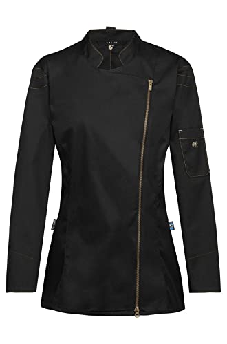 Greiff Gastro Moda Damen Cuisine Premium Kochjacke Stehkragen Reißverschluss Regular Fit Baumwollmix Oeko-TEX® Schwarz L von GREIFF