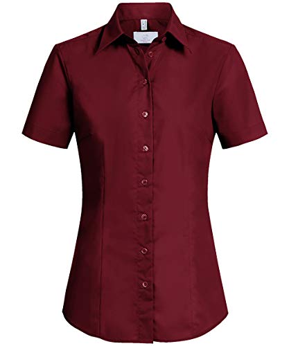 Greiff Größe 34 Corporate Wear Basic Damen Bluse Halbarm Regular Fit Bordeaux Modell 6516 von GREIFF