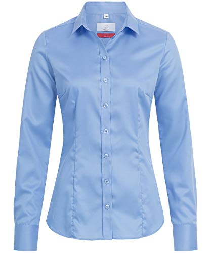 Greiff Größe 38 Corporate Wear Premium Damen Bluse Lamgarm Slim Fit Mittelblau Modell 6560 1200 von GREIFF