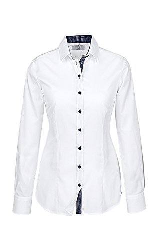 Greiff Größe 50 Corporate Wear Modern Damen Bluse Langarm Regular Fit Weiß mit blauem Besatz Modell 65271 von GREIFF