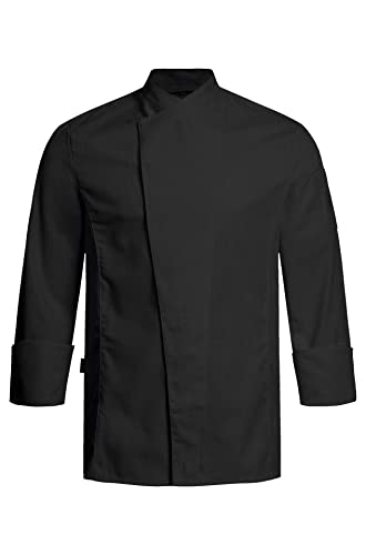 Greiff Größe L gastro moda Herren Cuisine Premium Kochjacke Regular Fit Schwarz mit Satinstreifen Modell 5544 von GREIFF