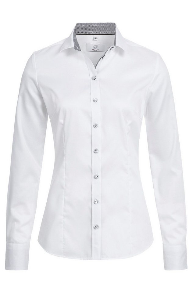 GREIFF Langarmbluse Greiff Corporate Bluse PREMIUM Damen OEKO TEX® Slim Weiß/Grau von GREIFF