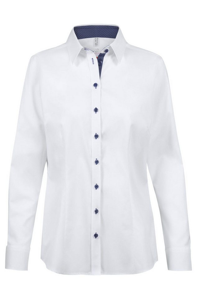 GREIFF Langarmbluse Greiff Modern WITH 37.5® Damen Bluse Langarm Kent Regular Weiß/Blau von GREIFF