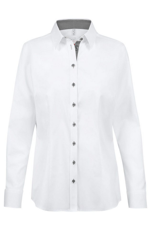 GREIFF Langarmbluse Greiff Modern WITH 37.5® Damen Bluse Langarm Kent Regular Weiß/Grau von GREIFF