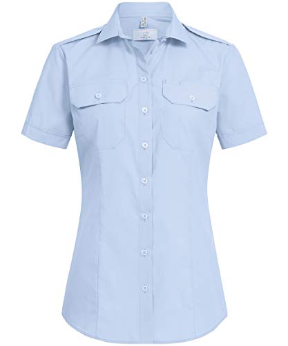 Greiff Corporate Wear Simple Damen Pilotbluse Kurzarm New-Kentkragen Regular Fit Baumwollmix Oeko TEX® Pflegeleicht Hellblau 42 von GREIFF