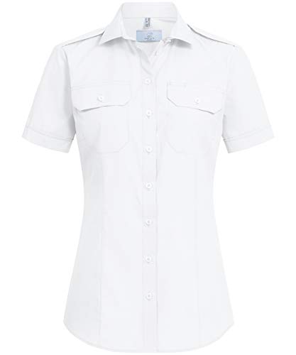 Greiff Corporate Wear Simple Damen Pilotbluse Kurzarm New-Kentkragen Regular Fit Baumwollmix Oeko TEX® Pflegeleicht Weiß 44 von GREIFF