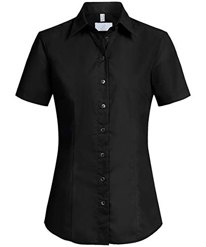 Greiff Größe 42 Corporate Wear Basic Damen Bluse Halbarm Regular Fit Schwarz Modell 6516 von GREIFF