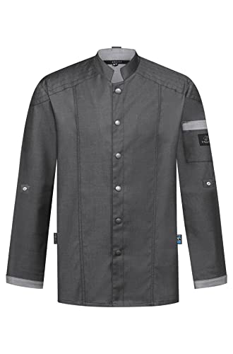 GREIFF Gastro Moda Herren Cuisine Premium Kochjacke Bikerstyle Denimlook Regular Fit Anthrazit Modell 55721 Größe M von GREIFF