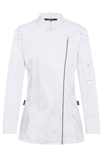 Greiff Gastro Moda Damen Cuisine Premium Kochjacke Stehkragen Reißverschluss Regular Fit Baumwollmix Oeko-TEX® Weiß L von GREIFF
