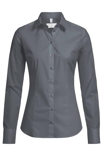 GREIFF Größe 36 Corporate Wear Basic Damen Bluse Lamgarm Slim Fit Kent Kragen Grau Modell 6510 von GREIFF