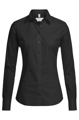 GREIFF Größe 42 Corporate Wear Basic Damen Bluse Lamgarm Slim Fit Kent Kragen Schwarz Modell 6510 von GREIFF